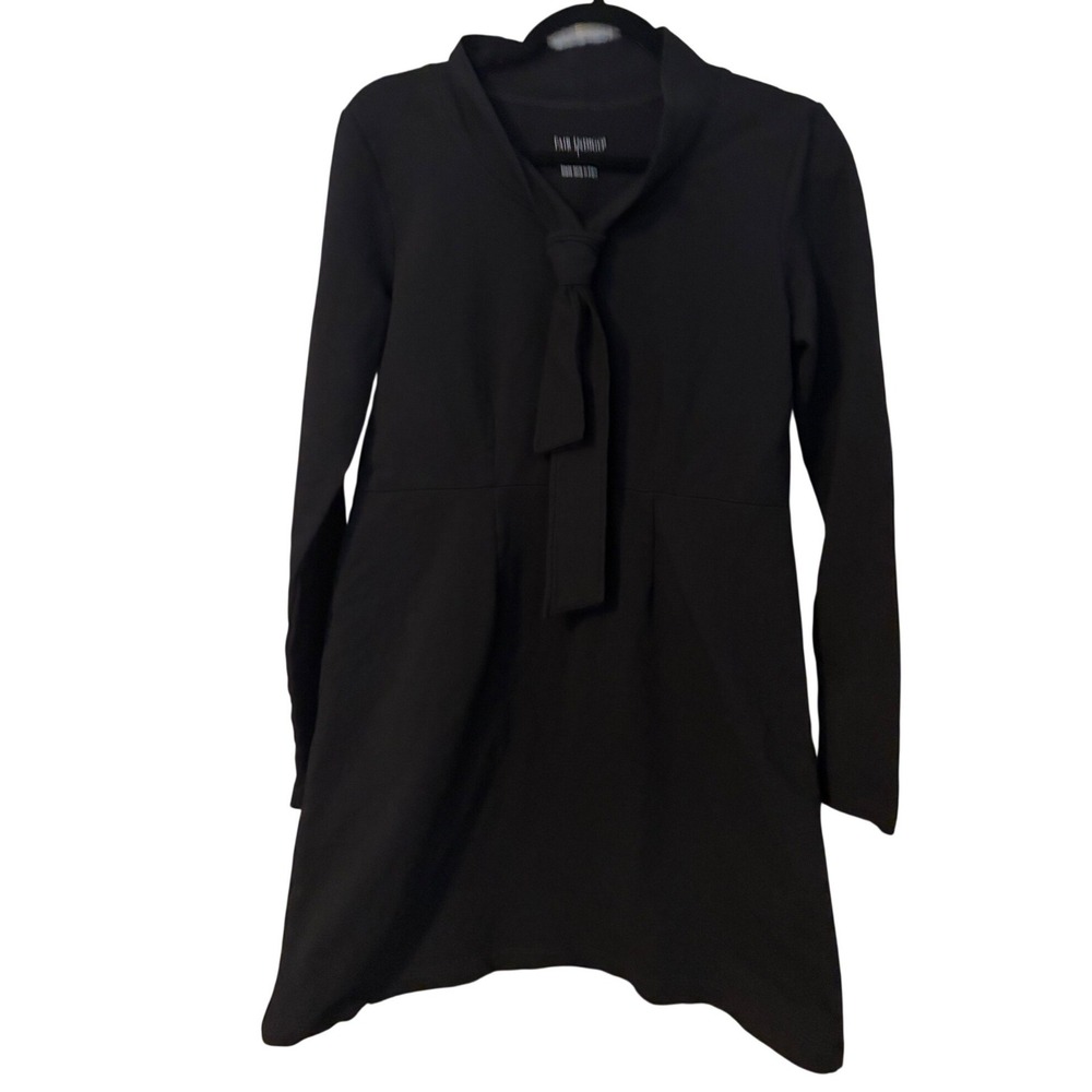 Fair Indigo Black‎ Long Sleeve Tie Neck Dress Size L Organic Cotton